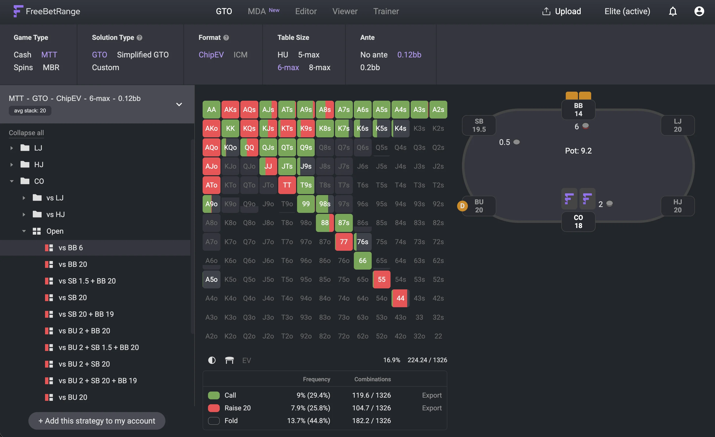 Freebetrange GTO preflop tool